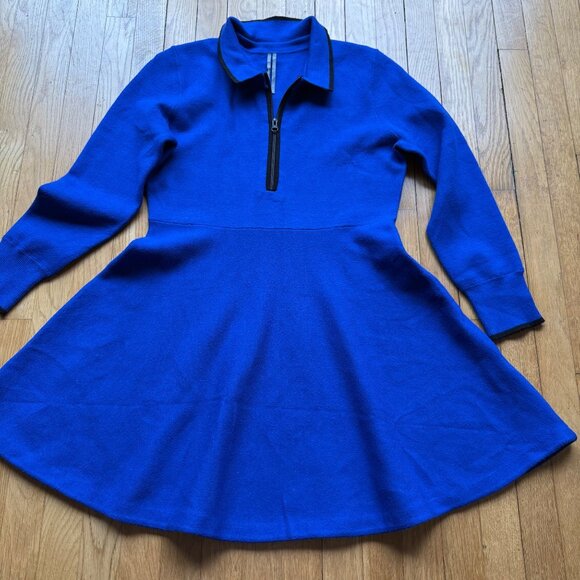 Anthropologie Size L Petite Blue Knit Long Sleeve Half Zip Sweater Mini Dress - Picture 3 of 16